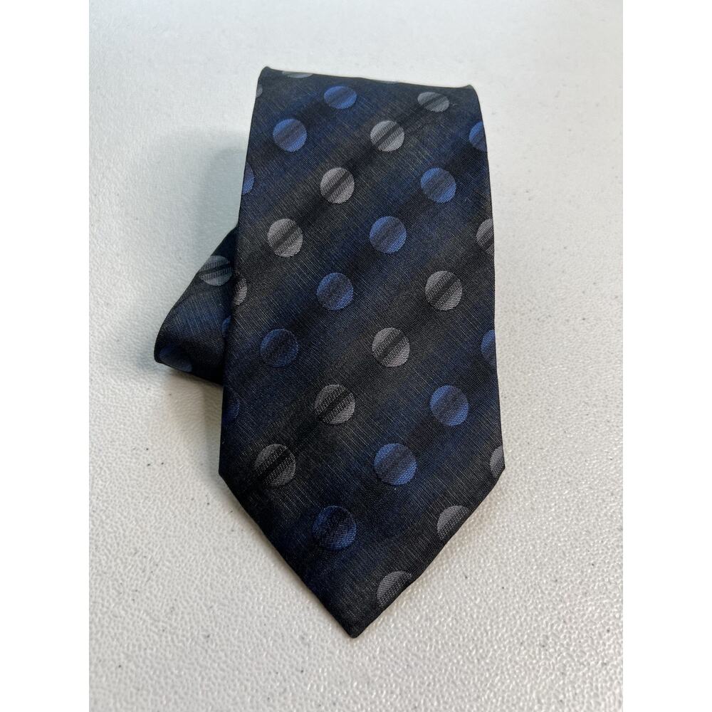 Lamberti Black, Gray, Blue Polka Dot Pattern 100% Silk Tie Made in Italy NWOT